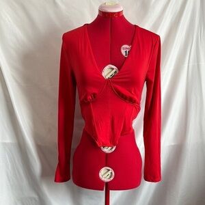 Forever 21 Red Cut Out Ruched Blouse MM103